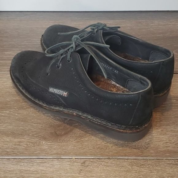 Mephisto Sherpas Mens 8.5 Black Nubuck Leather Wingtip Derby Shoe Made In France - Picture 3 of 8